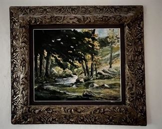 Original oil, painting, T Reiter scenic trees along a stream	26 x 29	
