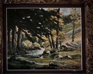 Original oil, painting, T Reiter scenic trees along a stream	26 x 29	
