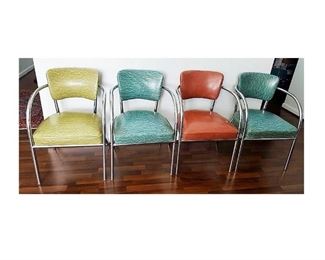 rare set of all original, like new condition, late Art Deco, early mid century vinyal and chrome sitting chairs (c 1930)
