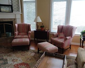 Pair of pink and white upholstered Wing chairs Floral