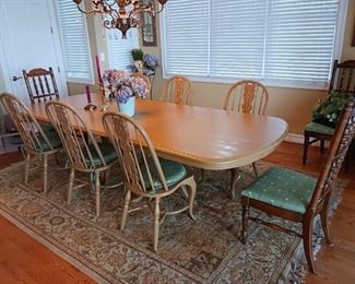 Large formal Maple dining table with 6 chairs