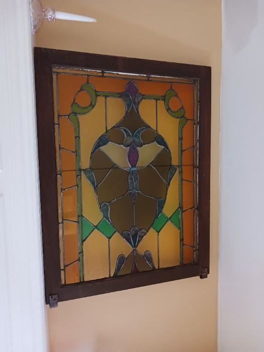 Stained glass wood framed panel