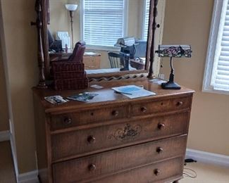 Antique Walnut dresser with swiveling mirror