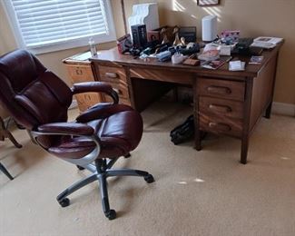 Vintage wood desk and office chair