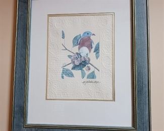 Embossed original bird print signed Peg wheeler hope