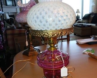 Vintage cranberry glass hurricane lamp