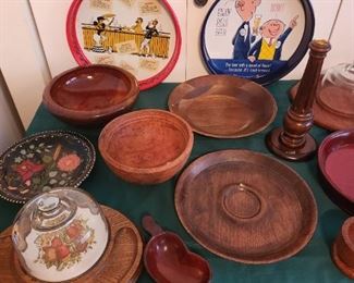 Wood serving pieces and beer trays