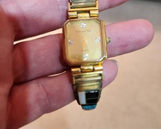 Vintage Oscar De La Renta Sterling, Gold Fill and Stainless Watch With Turquoise, Mother of Pearl and Onyx