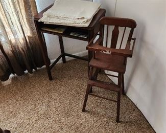 Telephone Table and Vintahe Highchair 