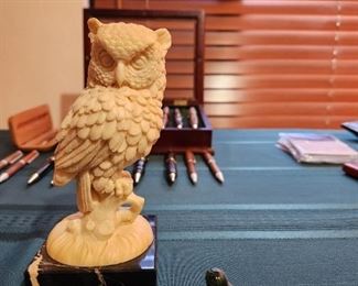 Italian Alabaster Owl and Jade Owl