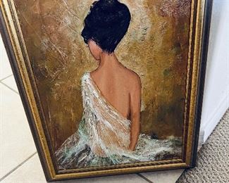 Oil on canvas signed $75