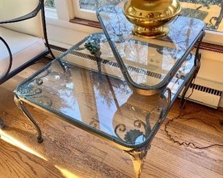 Vintage French Provincial style metal two-tiered glass table 