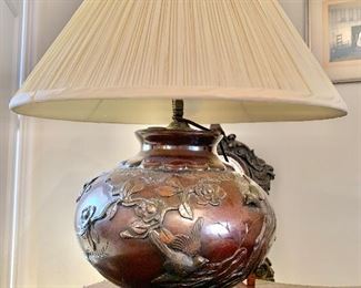 Patinated bronze lamp.   Meiji Period