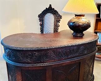 Antique Renaissance Revival kidney shaped desk