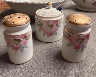 Vtg. Hand painted salt & pepper  and sugar 