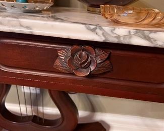Mid 20th Century Victorian Style Mahogany Harp table w/marble top