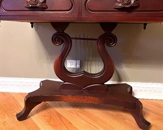 Mid 20th Century Victorian Style Mahogany Harp table w/marble top