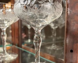 6 Vtg. etched glasses