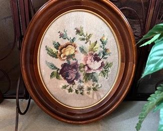 Vtg. Floral handmade needlepoint picture