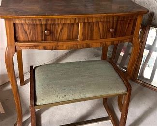 Vtg. Vanity w/mirror and stool