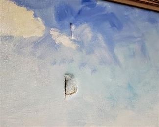 Original large oil painting on canvas by listed artist "Marcel Gatteaux", titled "Tarascon Provence". Canvas measures 4 ft. x 6 ft. with frame 56" x 80".