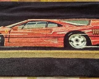 Custom designed Ferrari rug / wall hanging. (4 1/2 foot x 9 foot)