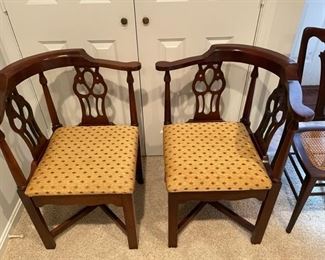 Pair of Chippendale style vintage mahogany corner chairs.