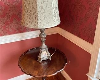 Pie crust table and lamp.