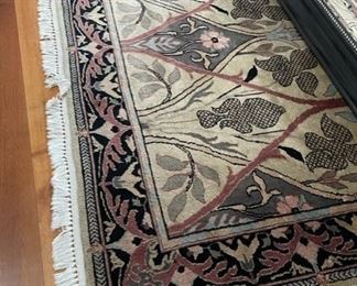$510 USD        Hand Knotted Green / Beige Area Rug RS157-10       Description: This rug has a beautiful beige field gracefully adorned with motifs of green and dusty rose with a darker border. 
Condition: Good condition.  Very clean
Dimensions: 108 x 74" (9 x 6')
Local pick up Bethesda, MD.  Located on the main floor.  Contact us for shipper suggestions.        https://goodbyhello.com/products/hand-knotted-rug-rs157-10?_pos=5&_sid=227cdf396&_ss=r
