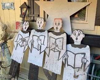 Large wooden Christmas Choir made by Jim Gibson; 4 singers, star and lamp; sold as a set