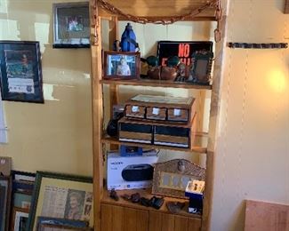 Oak shelf, fishing decor, pictures