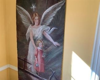 large antique angel painting