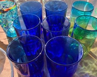cobalt blue; hand made glass tumblers
