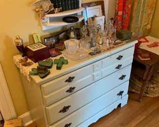 painted dresser, angels, boxes