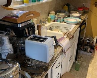 kitchen items; appliances; dishes; utensils; trays