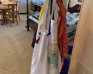 all kinds of aprons; coat rack