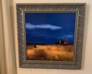 large original art; church/school house on prarie 