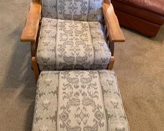 wagon wheel western oak chair and ottoman Brandt style? reupholstered Cowboy Classic