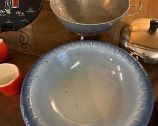 large blue pottery bowl