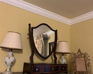 Antique bench made shaving mirror