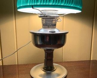 Aluminum Aladdin style lamp with forest green shade