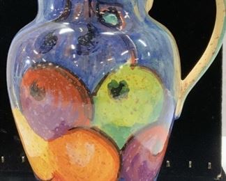 Hand Painted Fruit Motif Ceramic Pitcher, Italy
