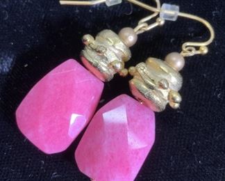 Dyed Pink Quartz Dangle Earrings
