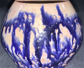 Crafted Drip Glazed Ceramic Vessel
