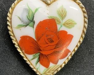 Vintage Enamel Floral Heart Pendant Brooch
