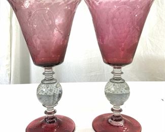 Pr Cranberry Crystal 12 Chalice Vases
