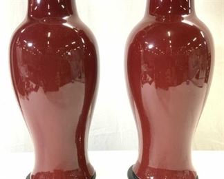 Pair Oxblood Red Porcelain Lamps
