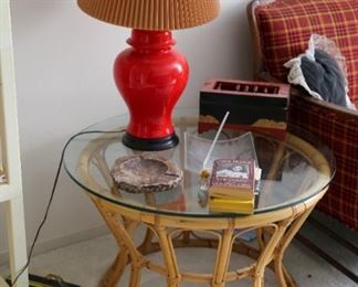Cane Side Table with Glass Top