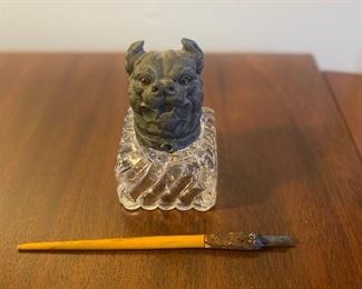 c1850 bulldog ink well (bronze?)