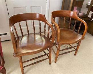 Pair of wooden captain's chairs